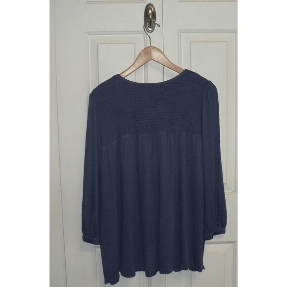 Melloday Women's Round Neck 3/4 Sleeve Smocked Textured Tunic Top in Blue Large - Picture 4 of 4